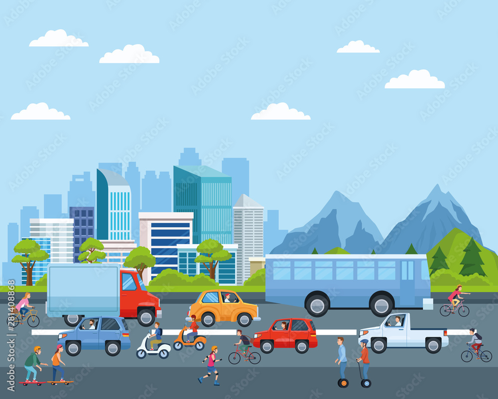City transportation and mobility cartoons