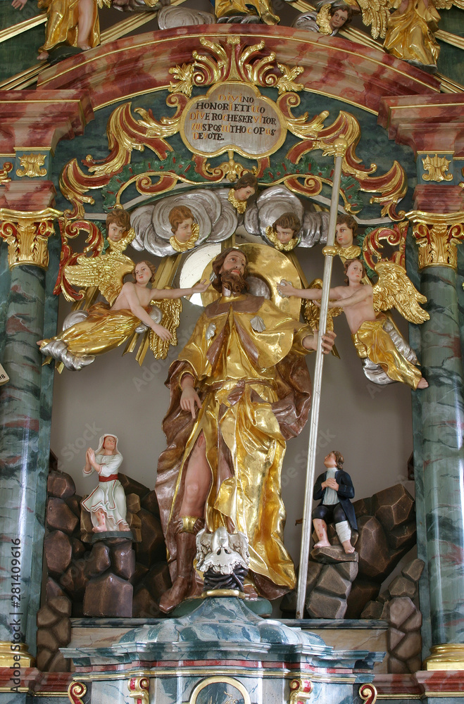 Saint Roch, statue on the main altar in the Chapel of the Saint Roch in Sveta Nedelja, Croatia
