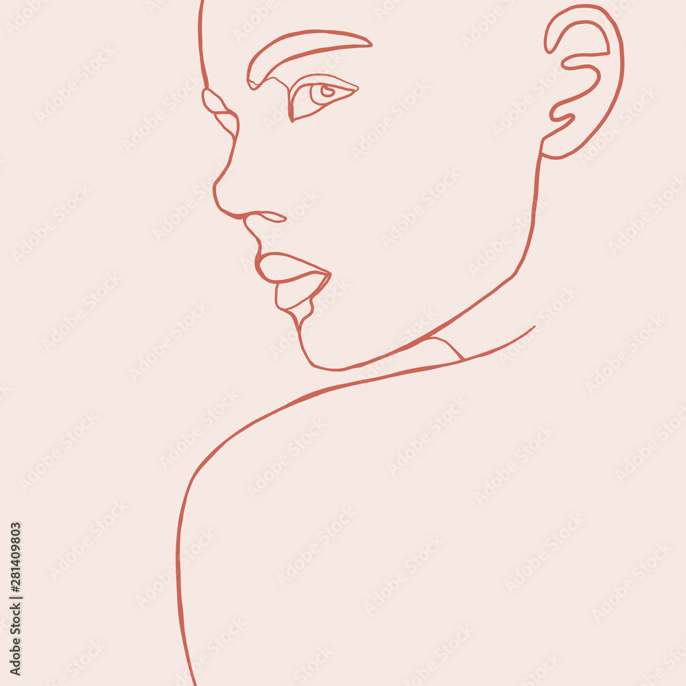 Continuous line, drawing of woman face, fashion concept, woman beauty minimalist, vector illustration for t-shirt, slogan design print graphics style. One line fashion illustration