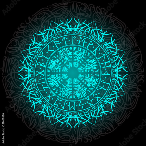 Bue circle scandinavian runic grunge symbol isolated on black background