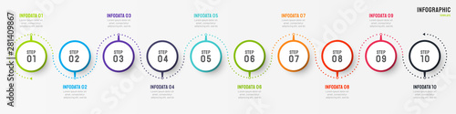 Business infographic design vector with circle element. Timeline with 10 step, option, process. Process chart. Can be used for presentations.