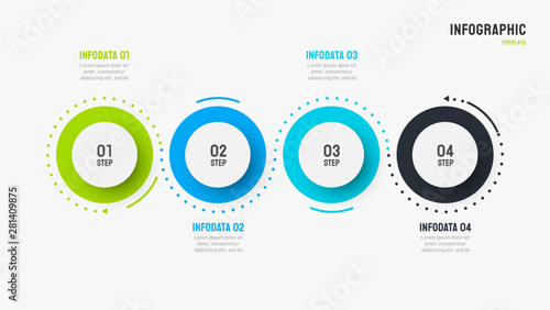 Business infographic timeline process with 4 steps, options, circle. Vector creative deign template. Can be used for workflow layout, diagram, info chart, presentations.