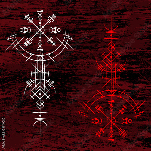 Old scandinavian runic grunge circle symbol isolated on dark background