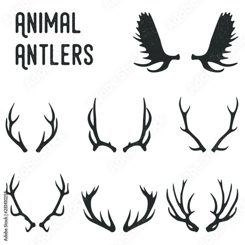 Deer antlers simple vintage vector set. © Maya Pantic