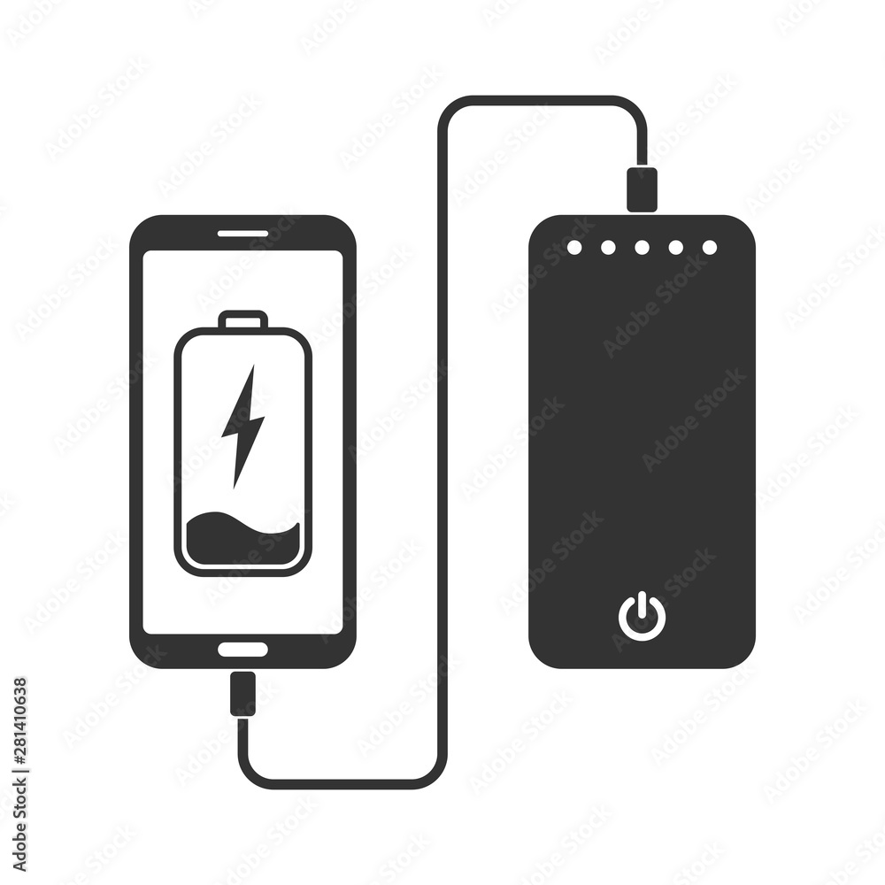 flat minimal icon of phone charging from portable battery or powerbank flat minimal icon of phone charging from portable battery or powerbank