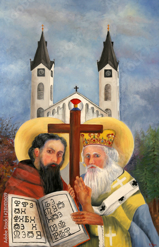 Saints Cyril and Methodius, altarpiece in the Church of Saint Mary Magdalene in Cazma, Croatia photo