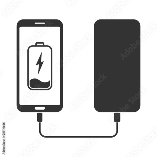 flat minimal icon of phone charging from portable battery or powerbank