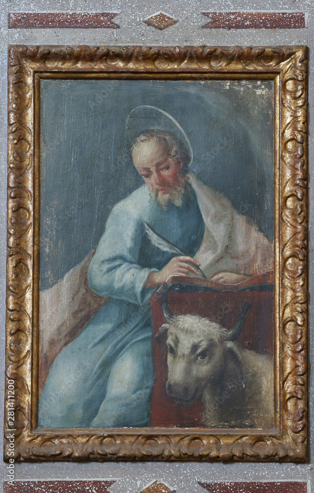 Naklejka premium Saint Luke the Evangelist, pulpit in the Church of the Assumption of the Virgin Mary in Klostar Ivanic, Croatia