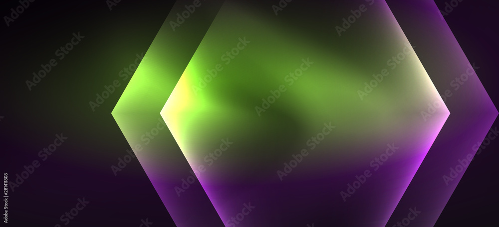 Obraz premium Shiny hexagon neon template. Futuristic digital technology concept. Vector abstract graphic design.