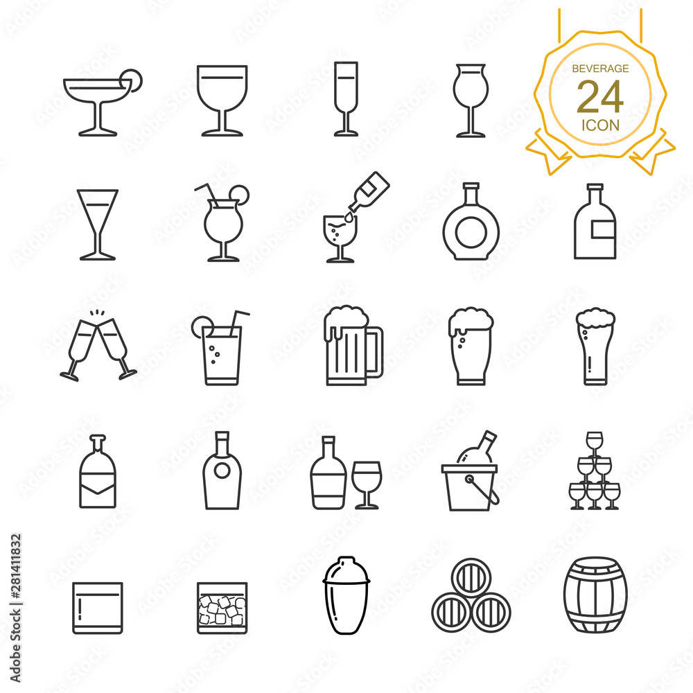 Set of drinks and beverages line icon on white background, Vector illustration Set of drinks and beverages line icon on white background, Vector illustration