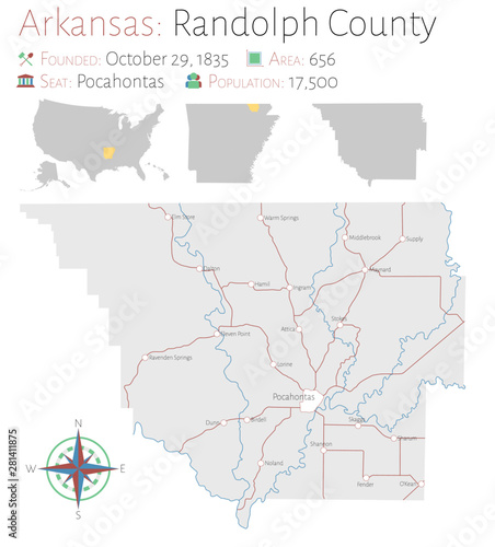 Large and detailed map of Randolph county in Arkansas, USA photo