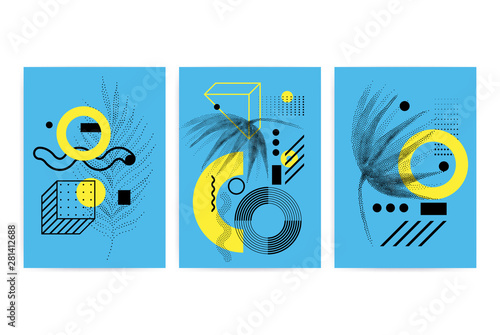 Posters set with bright bold geometric elements