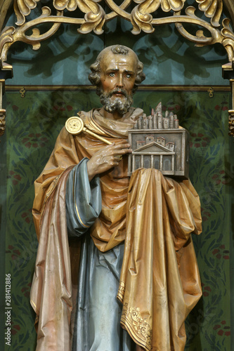 Saint Peter the Apostle, statue on the main altar of the Visitation of Mary in the church of the Saint Peter in Ivanic Grad, Croatia
