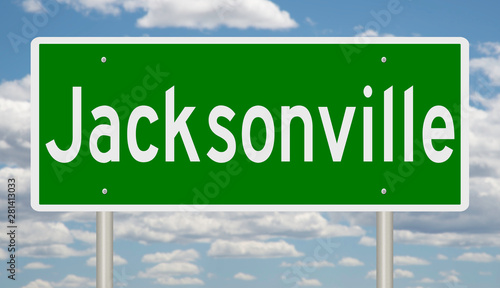 Rendering of a green highway sign for Jacksonville