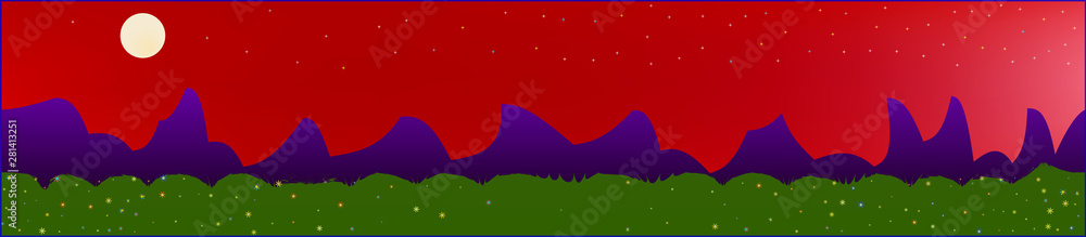 Obraz premium Red sky, and mountains landscape. 