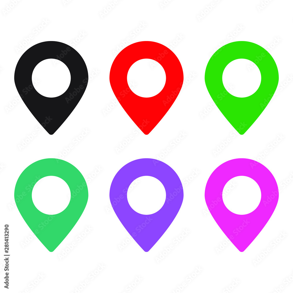 Set of colored map pins. Location map icon.