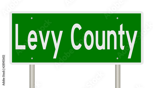 Rendering of a green highway sign for Levy County Florida