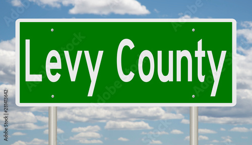 Rendering of a green highway sign for Levy County Florida
