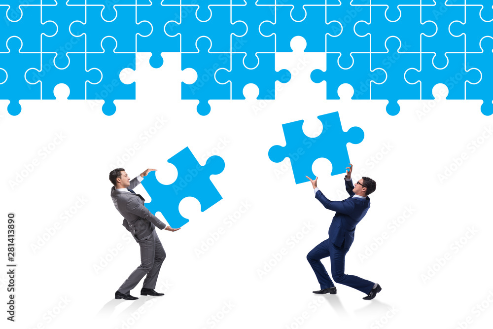 Concept of businessman with missing jigsaw puzzle piece Concept of businessman with missing jigsaw puzzle piece