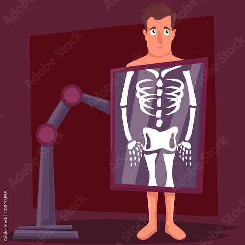 Cartoon character during radiography procedure