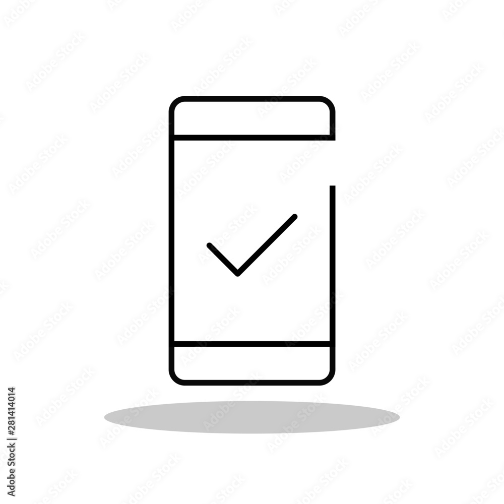 Phone confirmation icon in trendy flat style. Phone with tick symbol for your web site design, logo, app, UI Vector EPS 10. Phone confirmation icon in trendy flat style. Phone with tick symbol for your web site design, logo, app, UI Vector EPS 10.