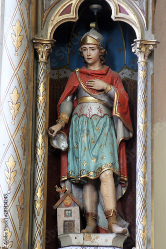 Saint Florian, statue on the altar of the Sacred Heart of Jesus in the church of the Saint Maximilian in Posavski Bregi, Croatia