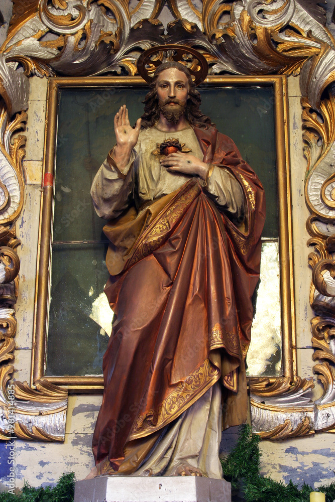 Fototapeta premium Sacred Heart of Jesus, altar in the Church of Saint Barbara in Rude, Croatia