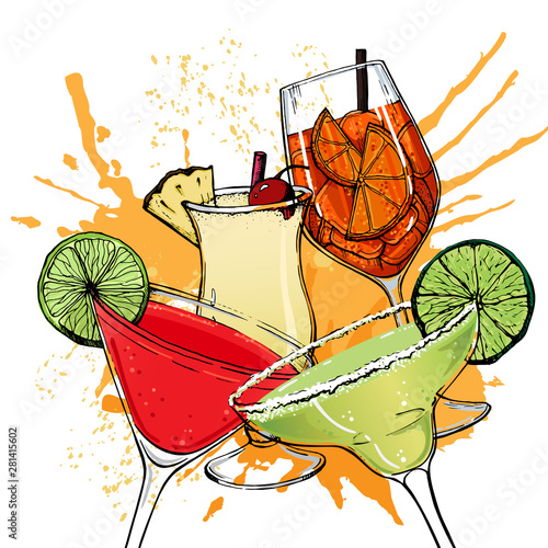 Vector illustration of alcoholic cocktails hand drawn style 14