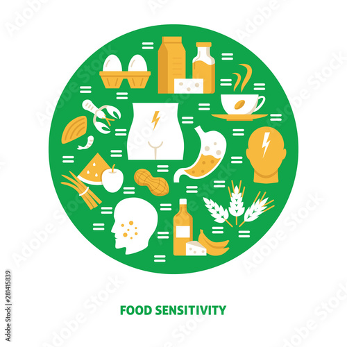 Food sensitivity round concept banner template in flat style