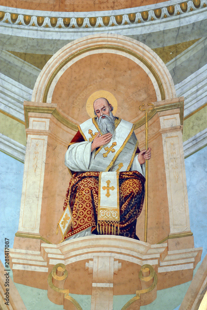 Basil of Caesarea, also called Saint Basil the Great, fresco on the ceiling of the Saint John the Baptist church in Zagreb, Croatia