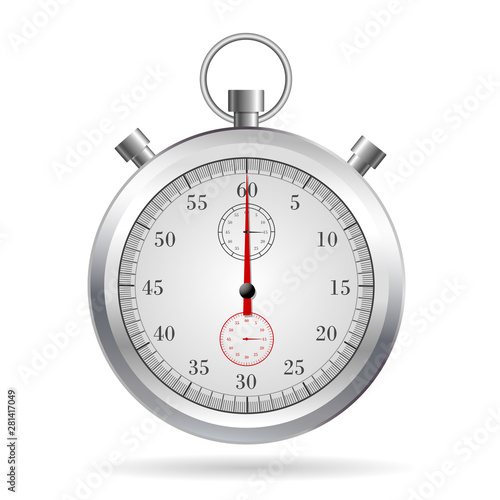 Realistic stopwatch with shadow on white background.