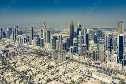 Aerial view on downtown Dubai, UAE, on a summer day