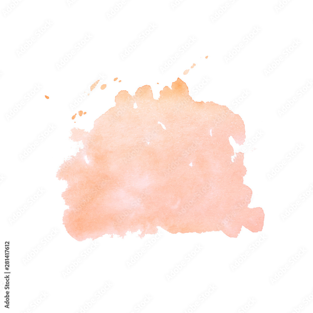 Hand drawn watercolor orange splash on white isolated background.