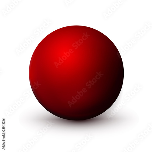 Red sphere, ball. Mock up of clean round the realistic object, orb icon. Design decoration round shape, geometric simple, figure circle form. Isolated on white background, vector illustration