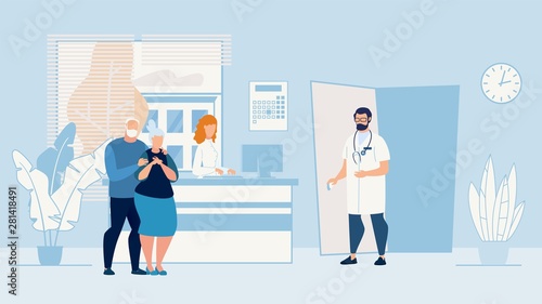 Banner Sick Elderly Couple who in Doctors Office.