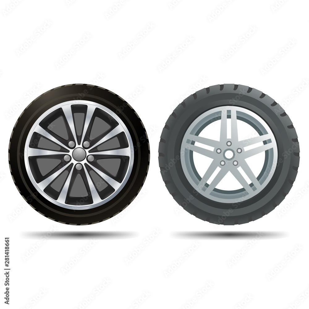Two different car wheels on a white background Two different car wheels on a white background
