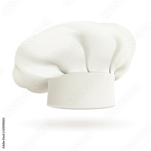Realistic chef hat with shadow on white background