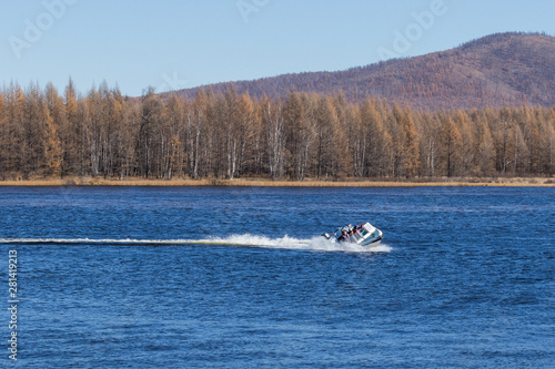 Speedboat with high speed on the surface