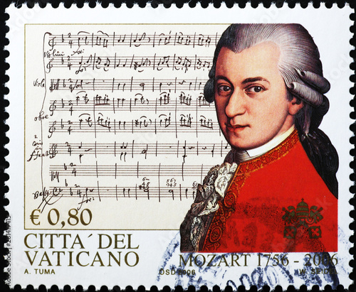 Portrait of Mozart on stamp of Vatican City photo