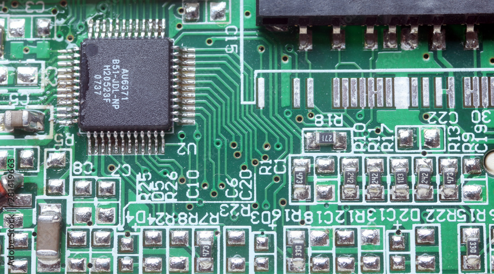 Green circuit board representative of the high tech industry and computer science Green circuit board representative of the high tech industry and computer science