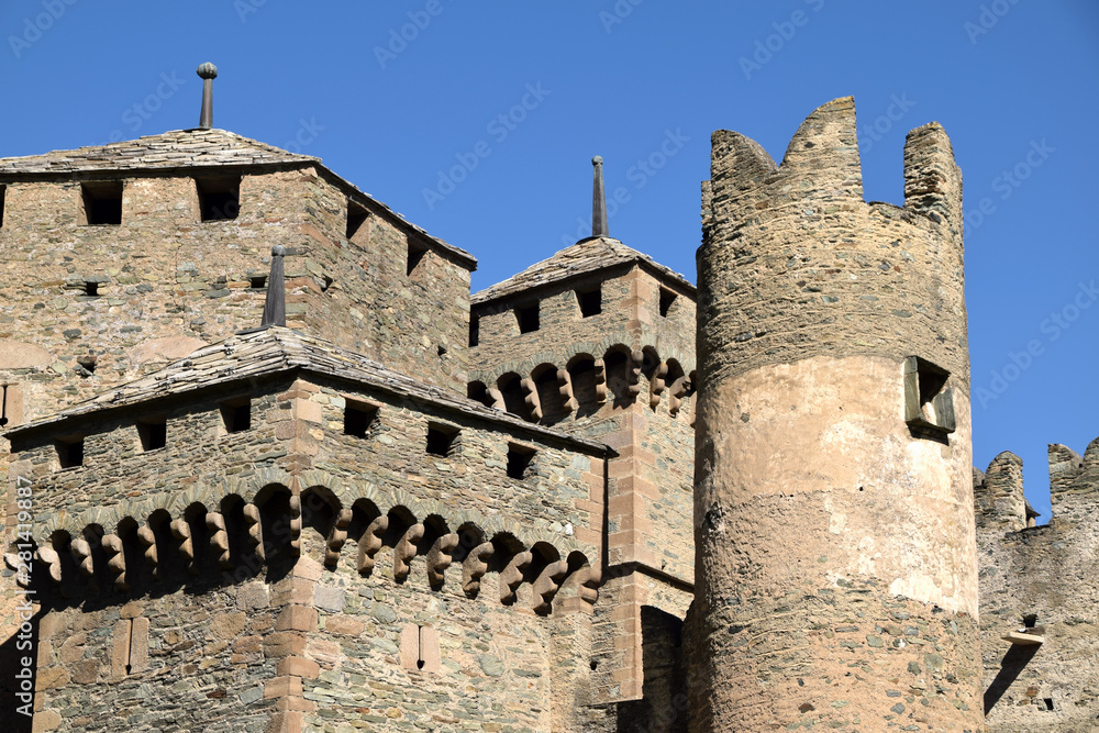 Detail of the towers of a medieval castle - italy