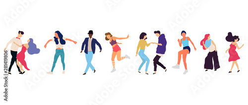 Crowd of young people dancing at club. Big set of characters having fun at party. Flat colorful vector illustration.