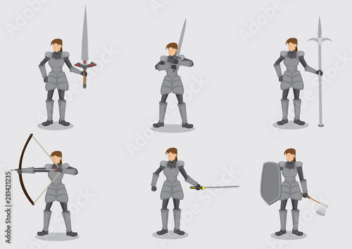 Female Warrior in Armor Suit and Weapons
