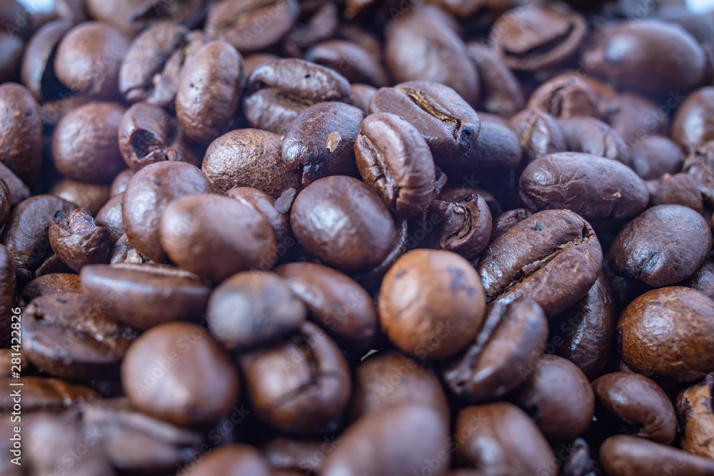 Coffee Beans Background. Close Up fresh roasted brown Coffee Beans Background. Close Up fresh roasted brown