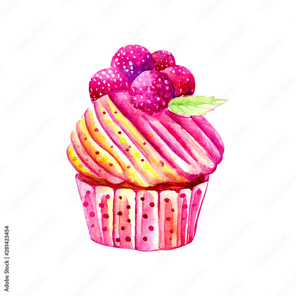 Watercolor, bright, cake, and sweets. Raspberry and blueberry muffins. Multi-colored marshmallows. Watercolor illustration. Objects isolated on white background. Watercolor, bright, cake, and sweets. Raspberry and blueberry muffins. Multi-colored marshmallows. Watercolor illustration. Objects isolated on white background.