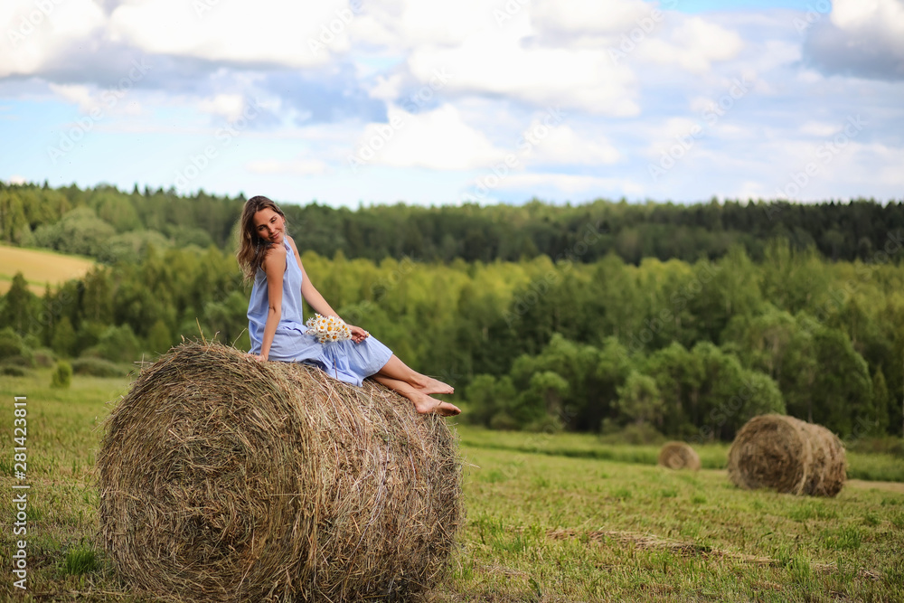Two girls in dresses in summer field Two girls in dresses in summer field