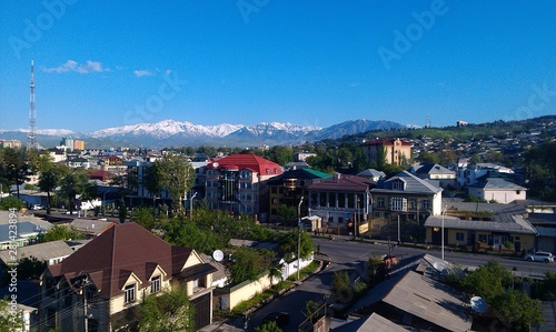 View of the Sunlit Mountain Range in Dushanbe, Tajikistan