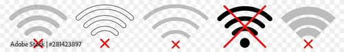 Wireless | No Internet Connection | Signal Icon | Isolated Transparent | Variations