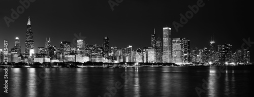 Chicago Skyline at Night Black and White © Vivacity Images