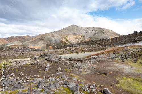 Landmannalaugar beautiful scenic nature landscape. Various volcanic minerals and lava formations. Colorful mountains in Iceland